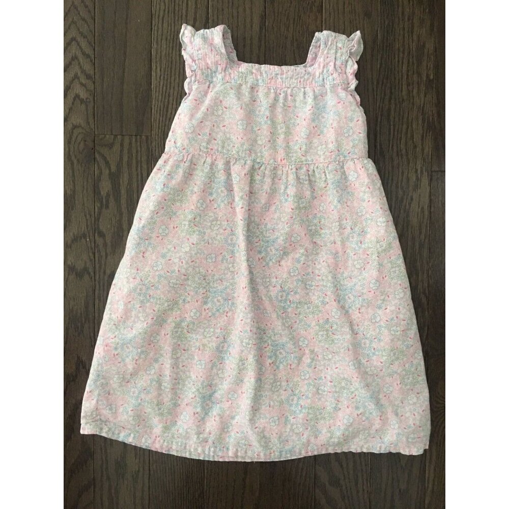 Baby‎ Gap Dress Girl Sz 4 White Floral Print Ruffle Sleeves Casual Sundress